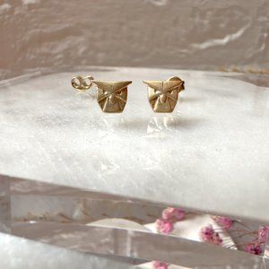 Cute Small Satin Gold Owl Stud Earrings | 14k Gold Plated Sterling Silver